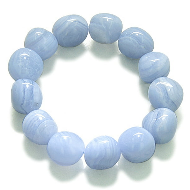 /'Inner Peace/' Blue Lace Agate Bracelet with Gold Plated 925 Sterling Silver Heart Extender Chain